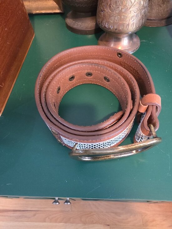Chico’s Brown Wide Leather Belt  Silver & Brass Buckle Sz M Boho Cowgirl NWOT main image 7